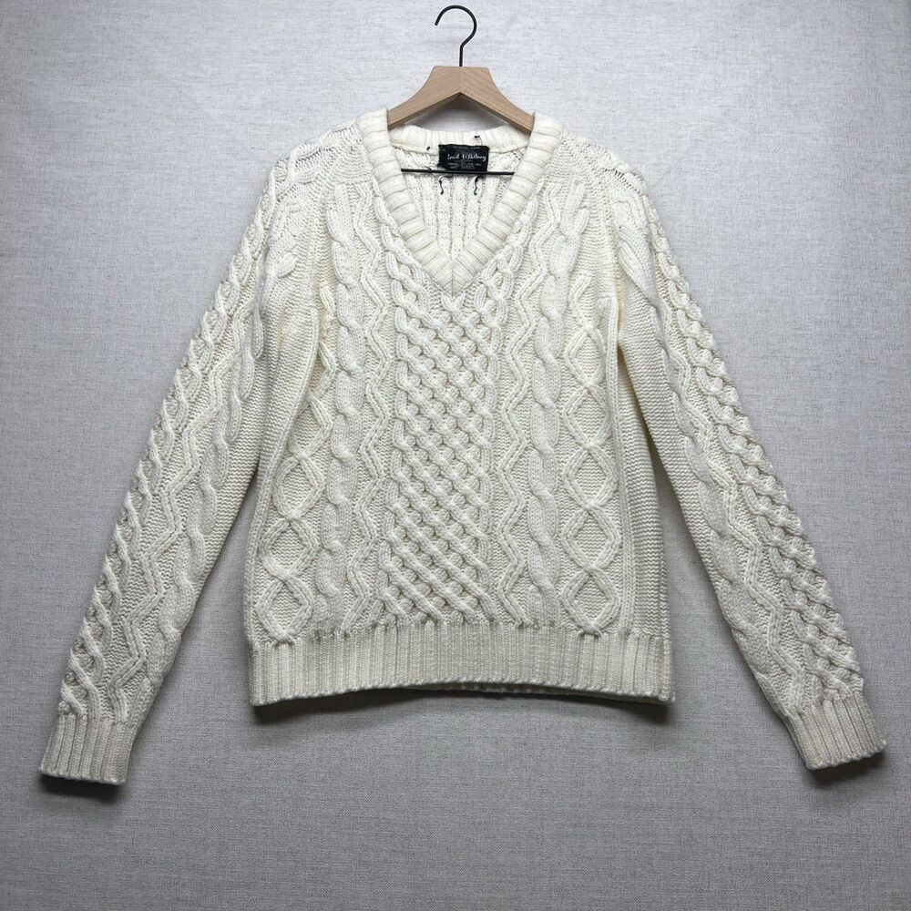 Vintage Brad Whitney Fisherman Sweater Womens M White Knit Chunky V-neck USA